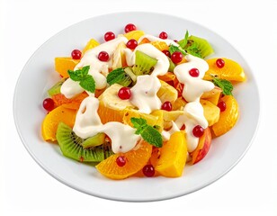 vegetable salad and fruit salad on a plate without a background