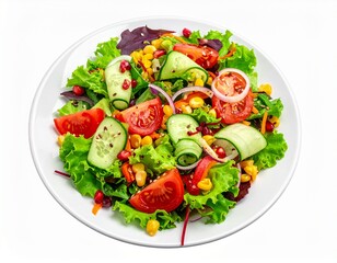 vegetable salad and fruit salad on a plate without a background