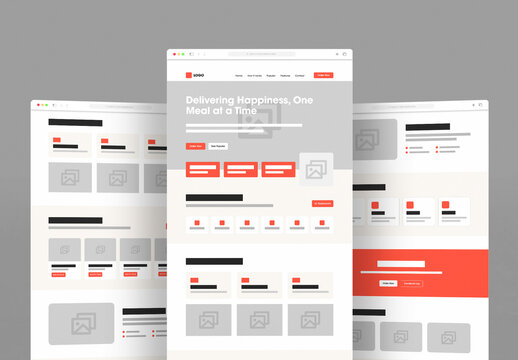 Food Delivery Website Landing Page Wireframe Template