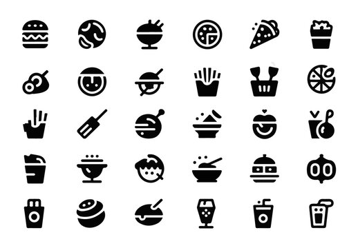 Food Icon Set Solid Design Layout