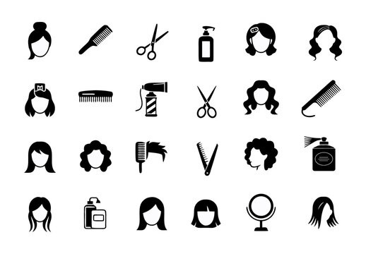 Hair Icon Set Black And White