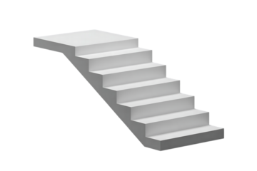 Minimalist white staircase with clean lines and sharp edges against a stark black background representing progress and upward movement