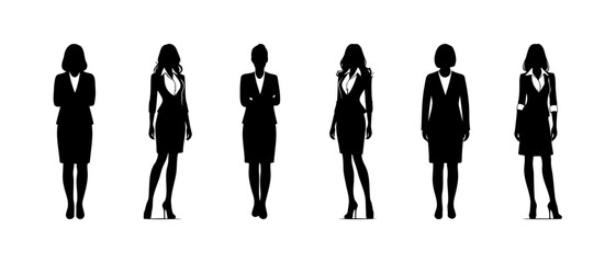 Set of Professional Business Women Silhouettes in Various Poses and Corporate Attire