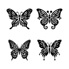 Beautiful Set of Detailed Black Butterfly Silhouettes for Tattoo and Decoration Design