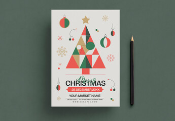 Retro Christmas Party Flyer with Trees and Ornaments