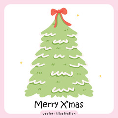 Pastel Coquette Christmas Tree with Bows and Ribbons Festive Holiday Vector Illustration