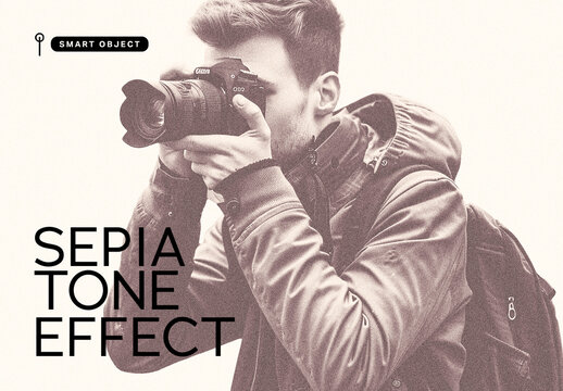 Sepia Tone Photo Effect Template with Grainy Film Look