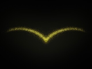 Abstract Gold Yellow Light Glitter Swirls Shape on Black Backgraound 