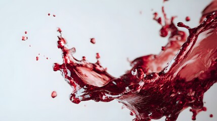 Deep crimson liquid erupts in a dynamic splash against a pale background