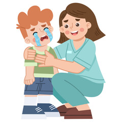 Illustration of Woman Comforting Crying Boy