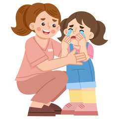Illustration of babysitter Comforting Crying Girl