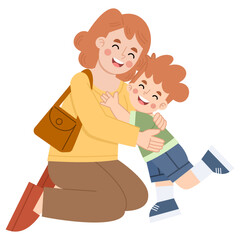 Illustration of Mother Hugging Her Son