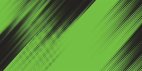 Abstract green and black grunge vector background. Dynamic design with distressed diagonal lines, halftone dots, and splatter textures, creating an energetic and edgy modern effect.Vector ilustration