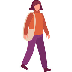 Person Walking Wearing Orange Turtleneck Purple Pants and Carrying a Bag Isolated on Transparent Background