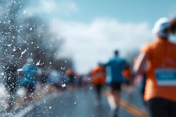 Runners Compete in a Winter Race With a Blurred Background of Activity