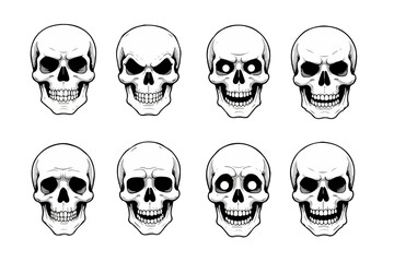 set of skulls. Skull Head Icon Creepy Skull Expressions Pack Vector