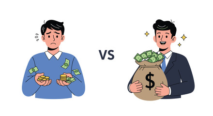 A visual comparison between a wealthy man and a poor man.