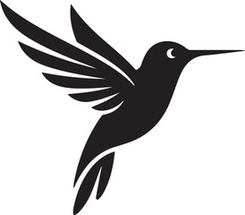 Silhouette of a hummingbird in flight with wings spread