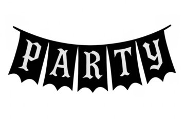 Party black and white gothic banner letters transparent background