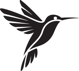Stylized black silhouette of a hummingbird in flight