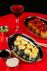 tuna roll with wasabi cheese cap and sauce