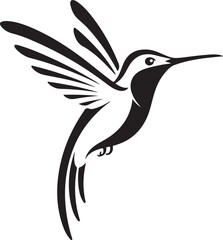 Stylized black and white hummingbird in flight silhouette