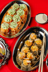 Sesame roll with Chinese sticks and sauce