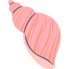 Pink Spiral Seashell With Orange Stripes And Dark Blue Outline On Transparent Background