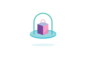Transparent shopping bag with floating neon book and abstract elements