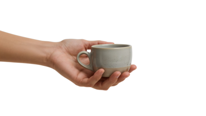 Transparent Cutout of a Hand Holding a Two toned Ceramic Mug, Studio Shot, Ready for Product Display and Graphic Design Projects