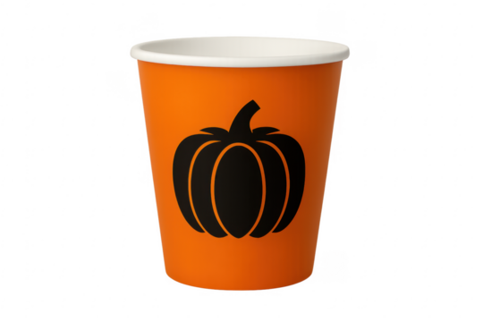 Orange paper cup with pumpkin icon for halloween - Powered by Adobe