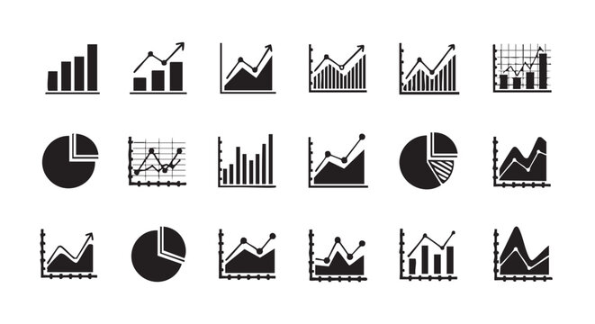 Collection of black and white graphs and charts displaying business data