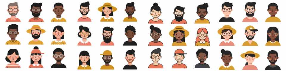Diverse Group of 30 Illustrated Profile Avatars