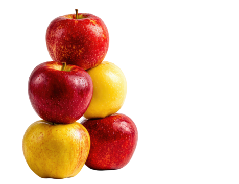 Stacked apples, red and yellow, in a pyramid shape