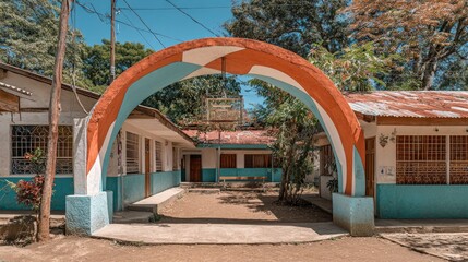 Colorful archway entrance to a school building.