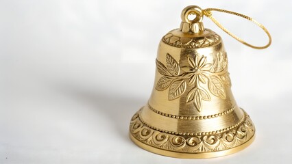 Golden Christmas Bell On White Studio Background