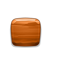 Pixel Art Wooden Square Button With Brown Wood Grain Texture And Black Outline Isolated On White Background