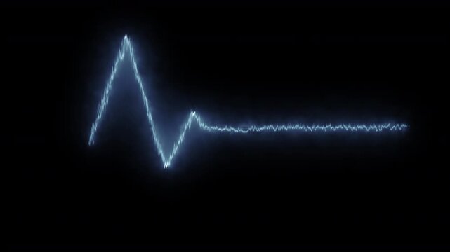 jagged light blue fiery laser line shockwave heartbeat medical EKG or ECG wave cardiogram hospital pulse monitor screen symbol on black background 4K sci-fi themed seamless looping animation