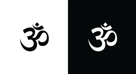 Two Om symbols, one black on white and one white on black, representing spiritual duality.