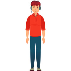 Pixel Art Teenage Boy Wearing Headphones And Red Hoodie Standing On Transparent Background