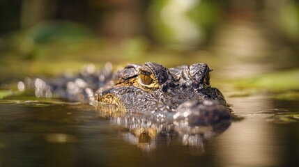 Obraz premium Close up portrait of an american alligator in swamp water with menacing eyes and realistic texture