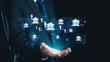 Online banking and digital banking innovation combining finance and technology, optimizing online...