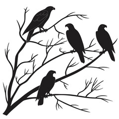 Vector art of eagles on a bare branch