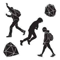 Vector art of people hiking silhouettes