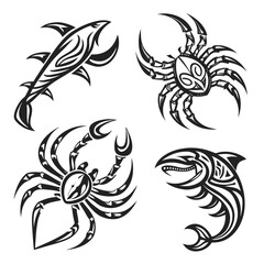 Vector art of tribal shark and crab