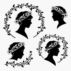 Vector art of woman with floral wreath