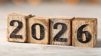 2026 Numbers on Rustic Wooden Blocks, Future Forecast and Upcoming Year Concept, Hopeful New Beginnings and Fresh Start Symbolism