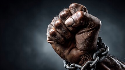 A Clenched Fist Wrapped in Chains: Symbol of Strength, Resilience and Struggle Against Oppression.