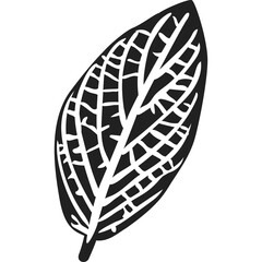 Elegant Black Leaf Silhouette with Intricate Vein Pattern on White Background Ideal for Vintage Designs and Natural Motifs