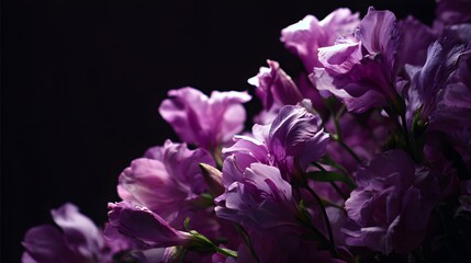 Obraz premium Vibrant purple blossoms emerge dramatically against a deep, dark background